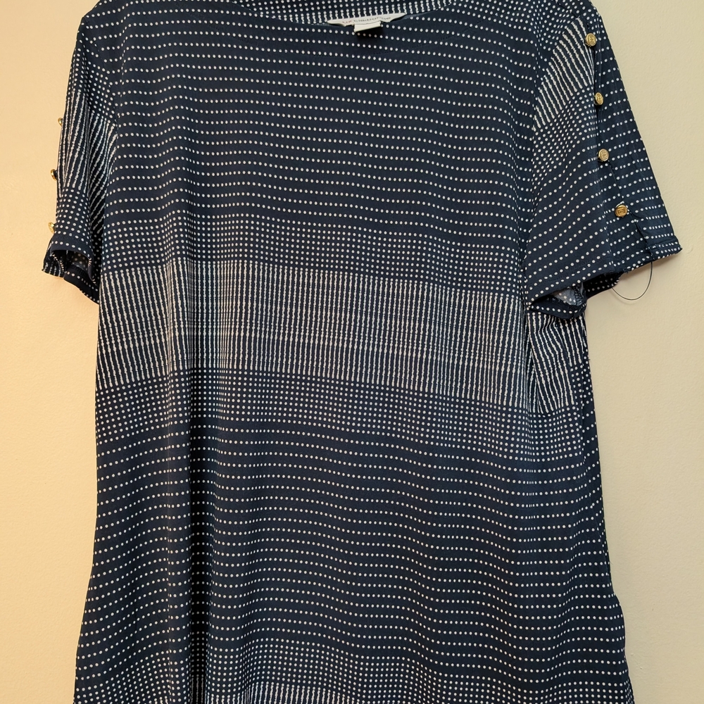 Liz Claiborne Navy and White Patterned Blouse